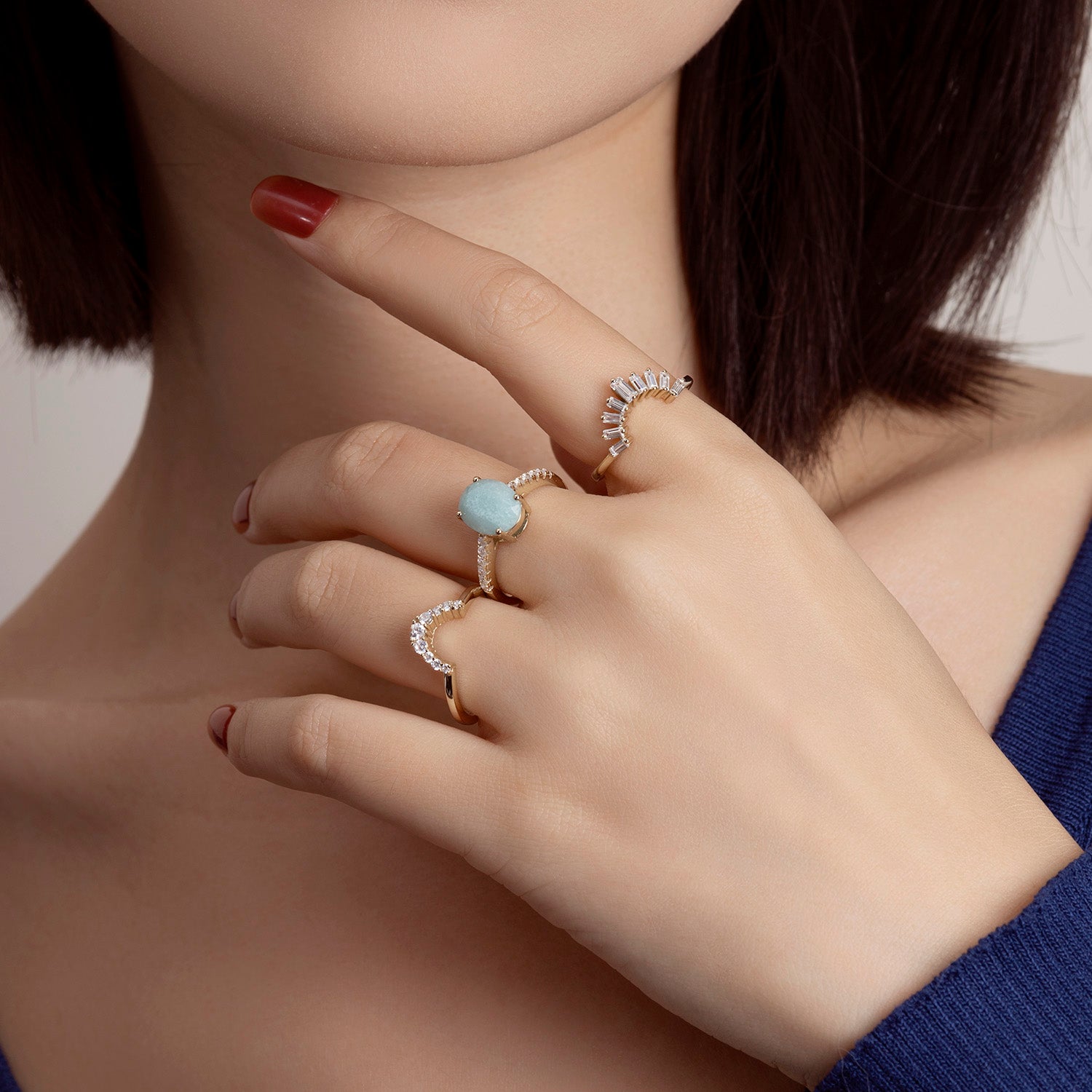 Dissoo® Oval Amazonite Solitaire Pavé Three-Piece Bridal Set in 14K Gold Vermeil