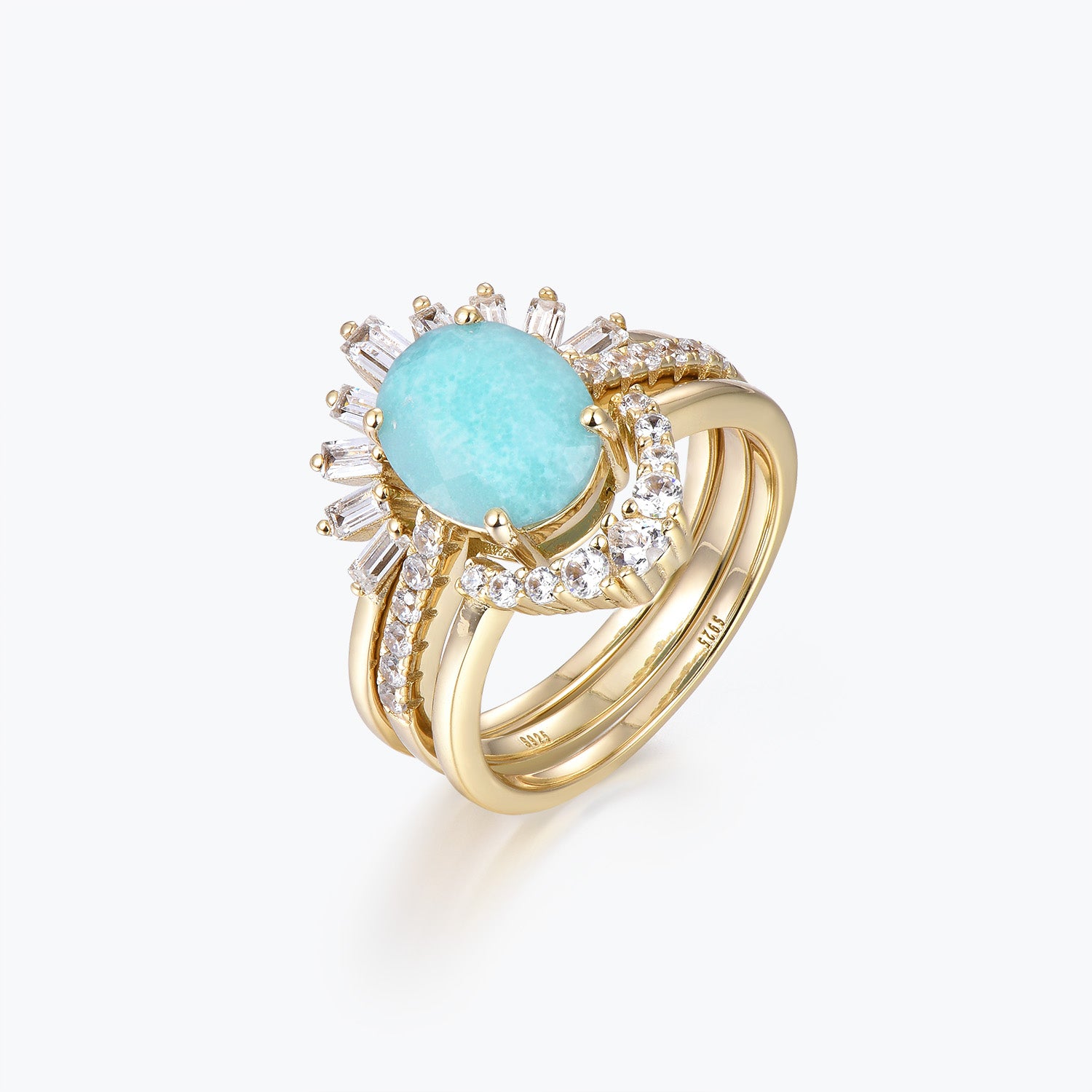 Dissoo® Oval Amazonite Solitaire Pavé Three-Piece Bridal Set in 14K Gold Vermeil