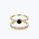 Dissoo® Round Blue Goldstone Engagement Ring and Antique Petite Marquise Wedding Ring