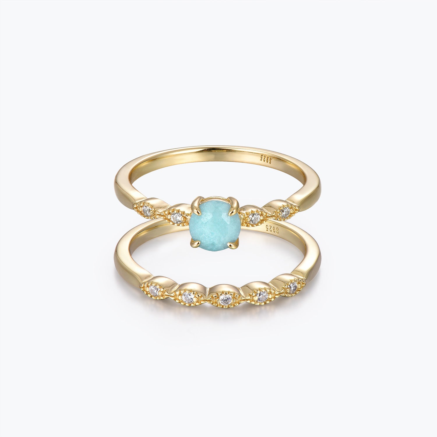 Dissoo® Round Amazonite Engagement Ring and Antique Petite Marquise Wedding Ring