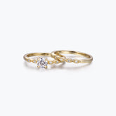 Dissoo® Gold Round Moissanite Engagement Ring and Antique Petite Marquise Wedding Ring