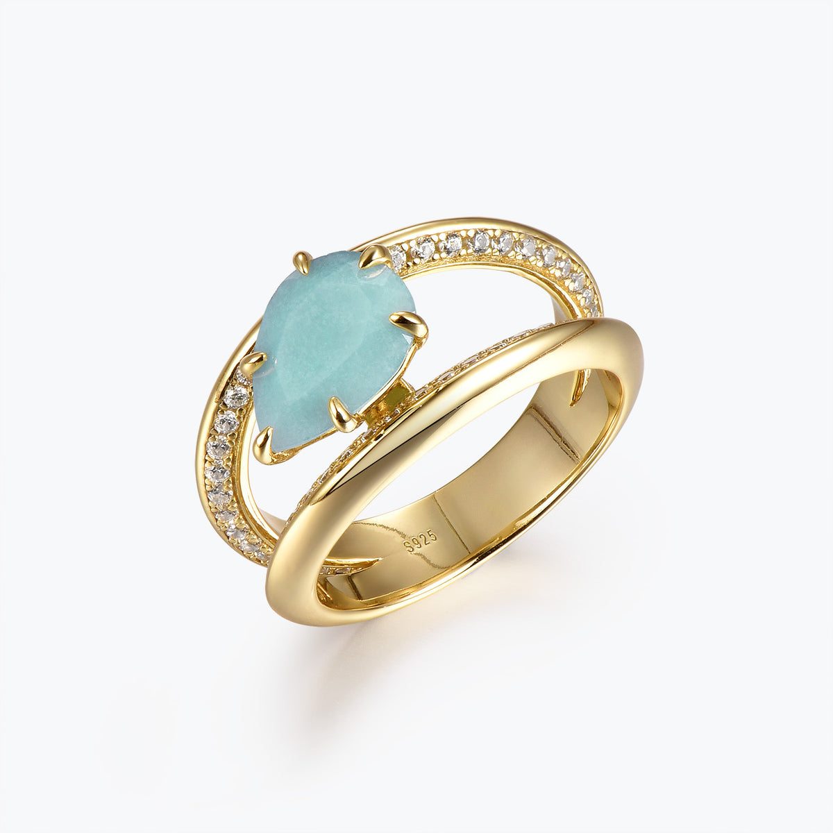 Dissoo® Pear Split-Shank Gold Amazonite Engagement ring