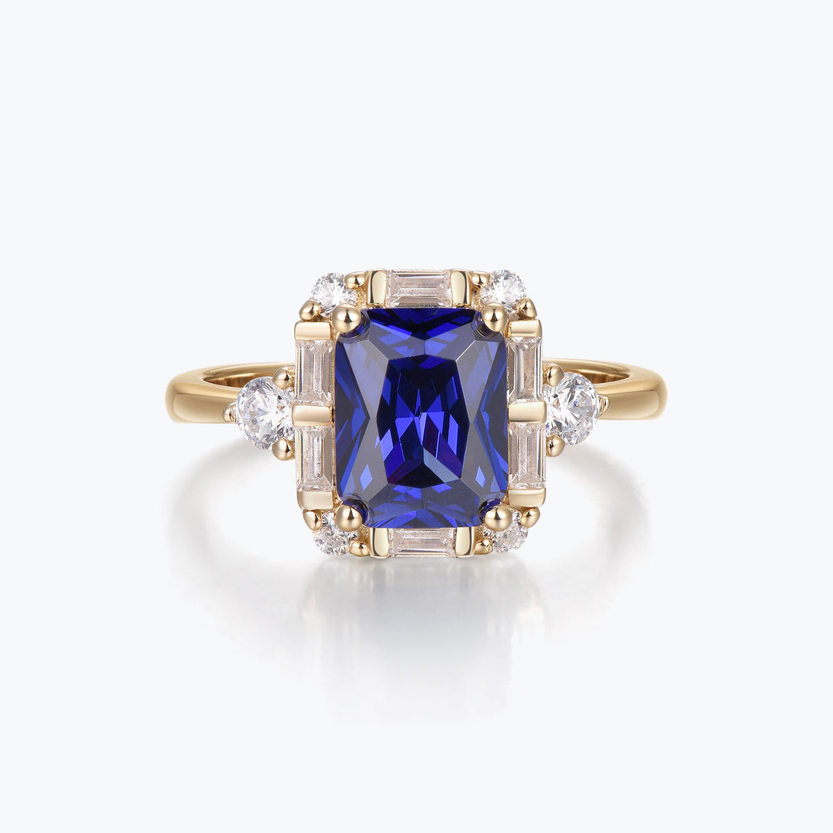 Dissoo® Blue Radiant Cut Halo Cocktail Engagement Ring