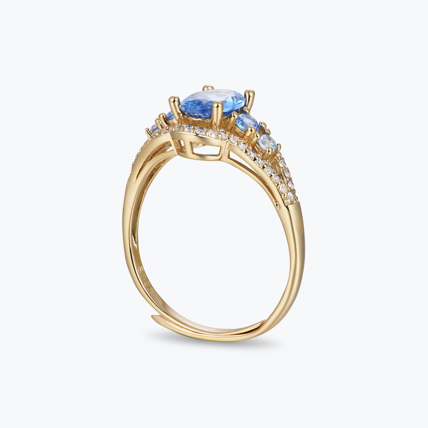 Dissoo® Gold Sapphire Blue Halo Cocktail Engagement Ring