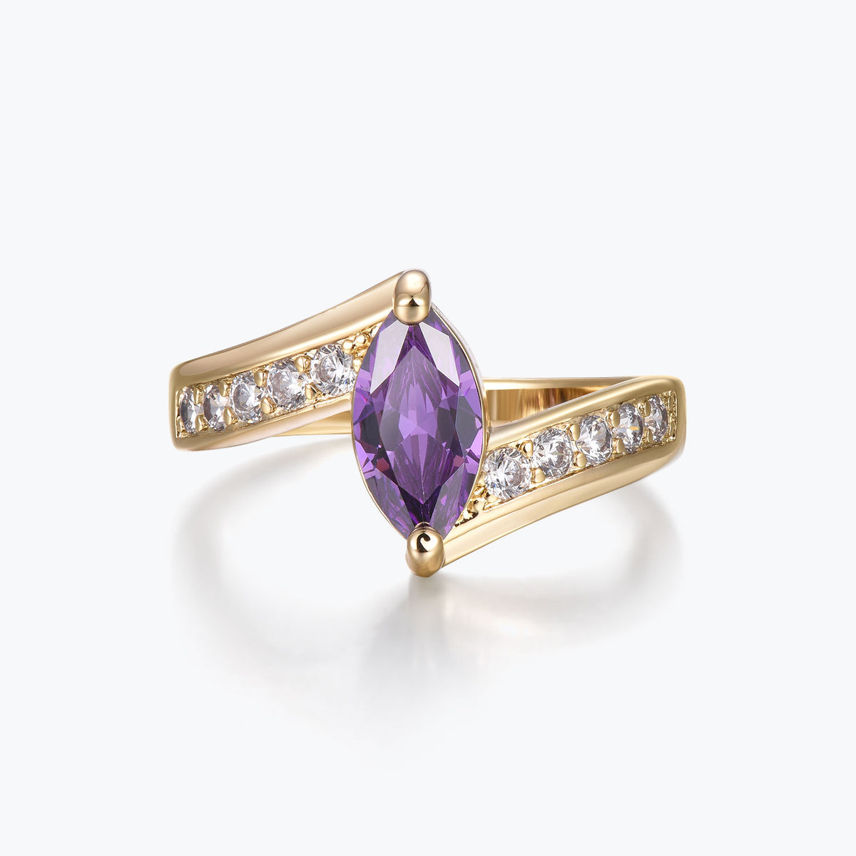 Dissoo® Purple Marquise Cut Engagement Ring with a Gold Pavé-set Bypass Shank