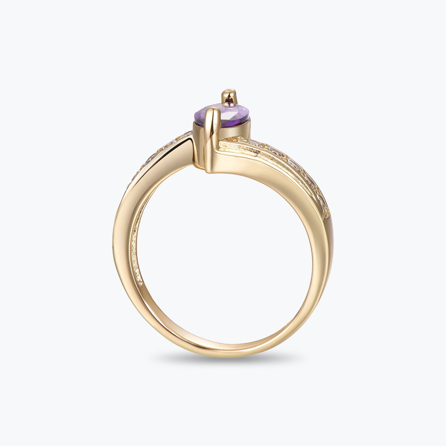 Dissoo® Purple Marquise Cut Engagement Ring with a Gold Pavé-set Bypass Shank