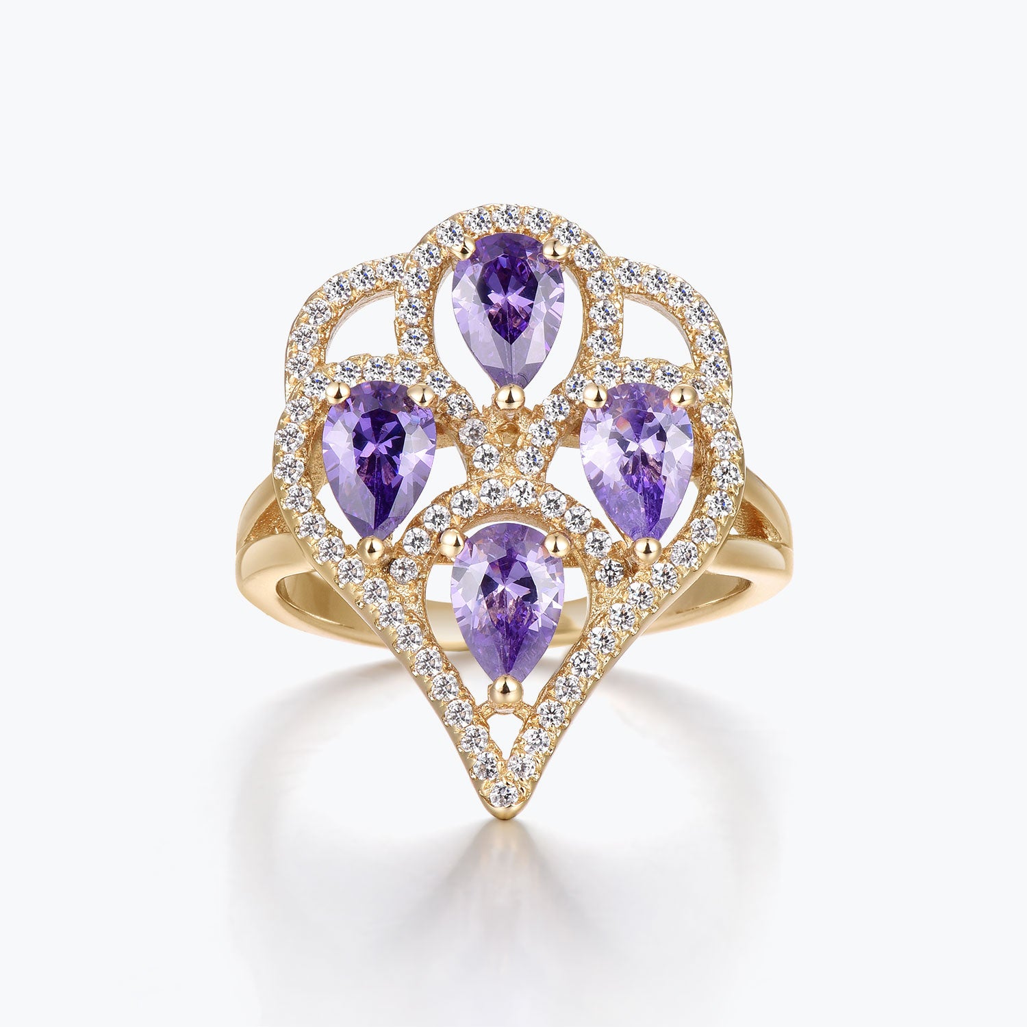 Dissoo® Pear Purple Floral Cluster Cocktail Ring in 14K Gold Vermeil