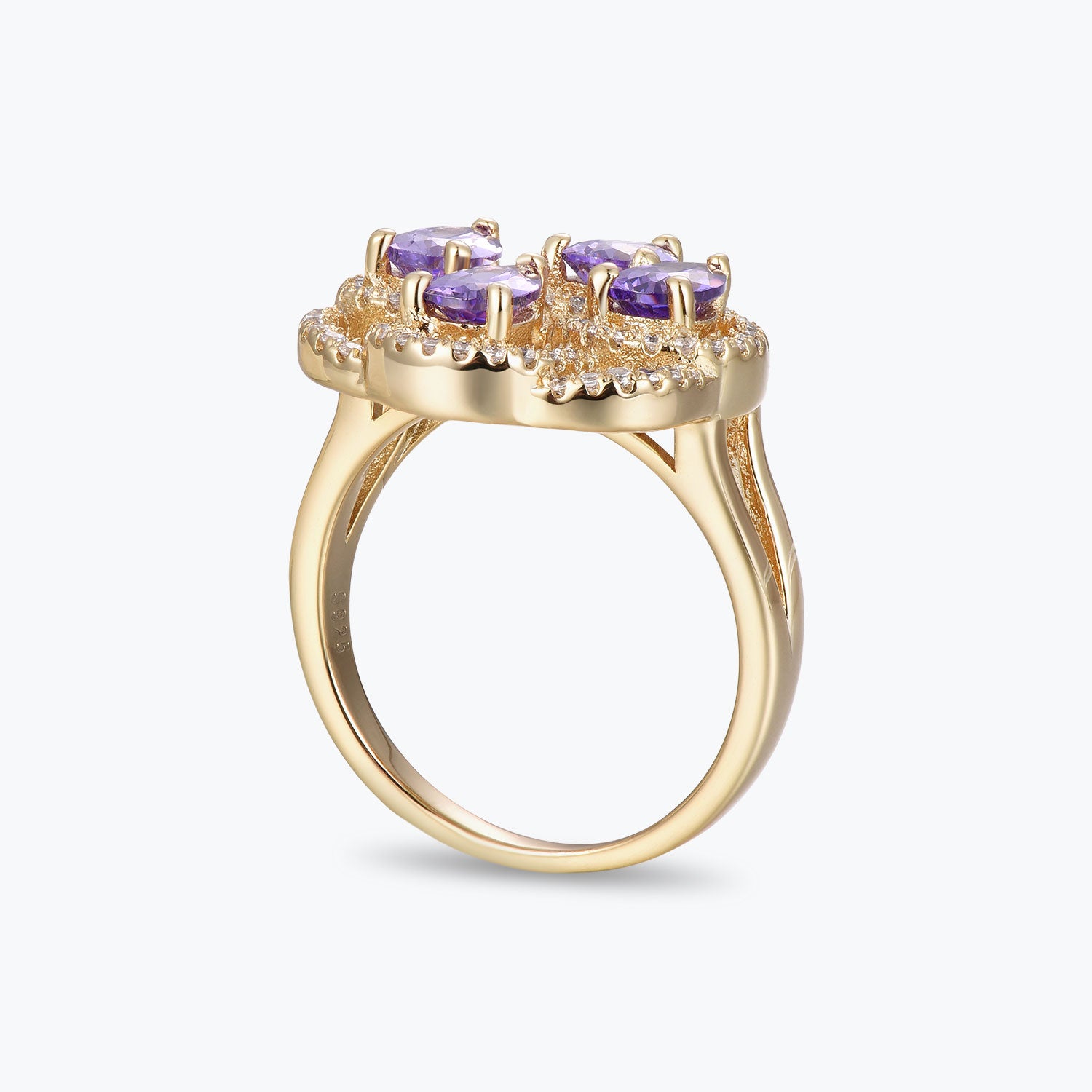 Dissoo® Pear Purple Floral Cluster Cocktail Ring in 14K Gold Vermeil