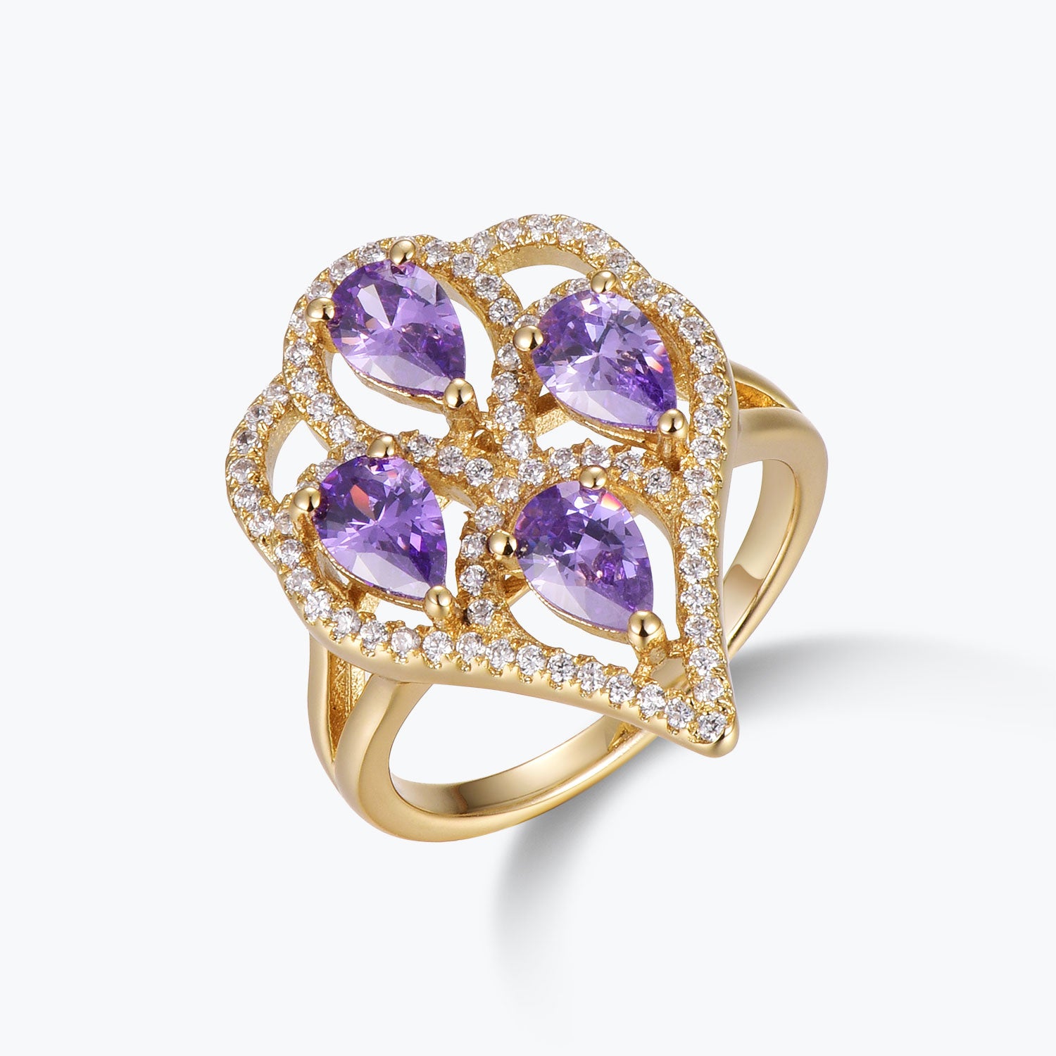 Dissoo® Pear Purple Floral Cluster Cocktail Ring in 14K Gold Vermeil