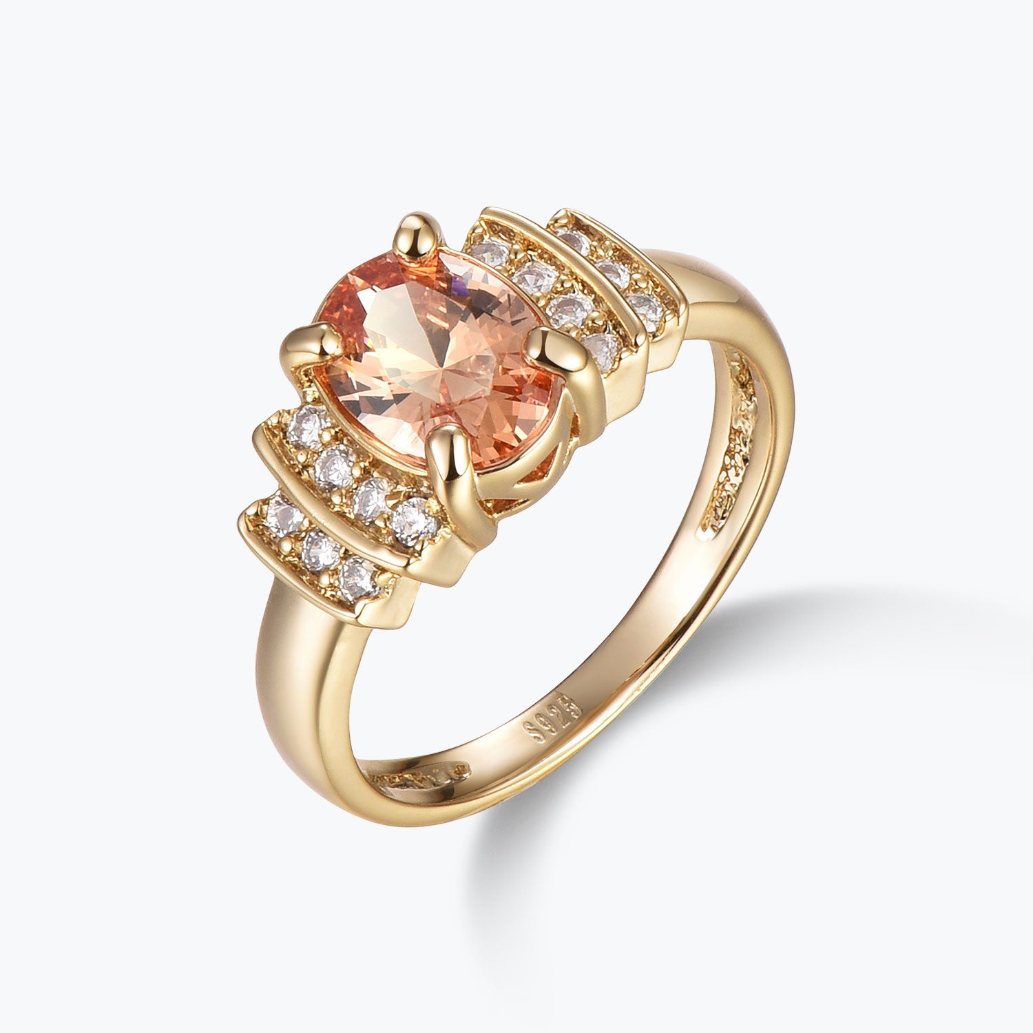 Dissoo® Oval Champagne Sector-Halo Cocktail Ring in 14K Gold Vermeil