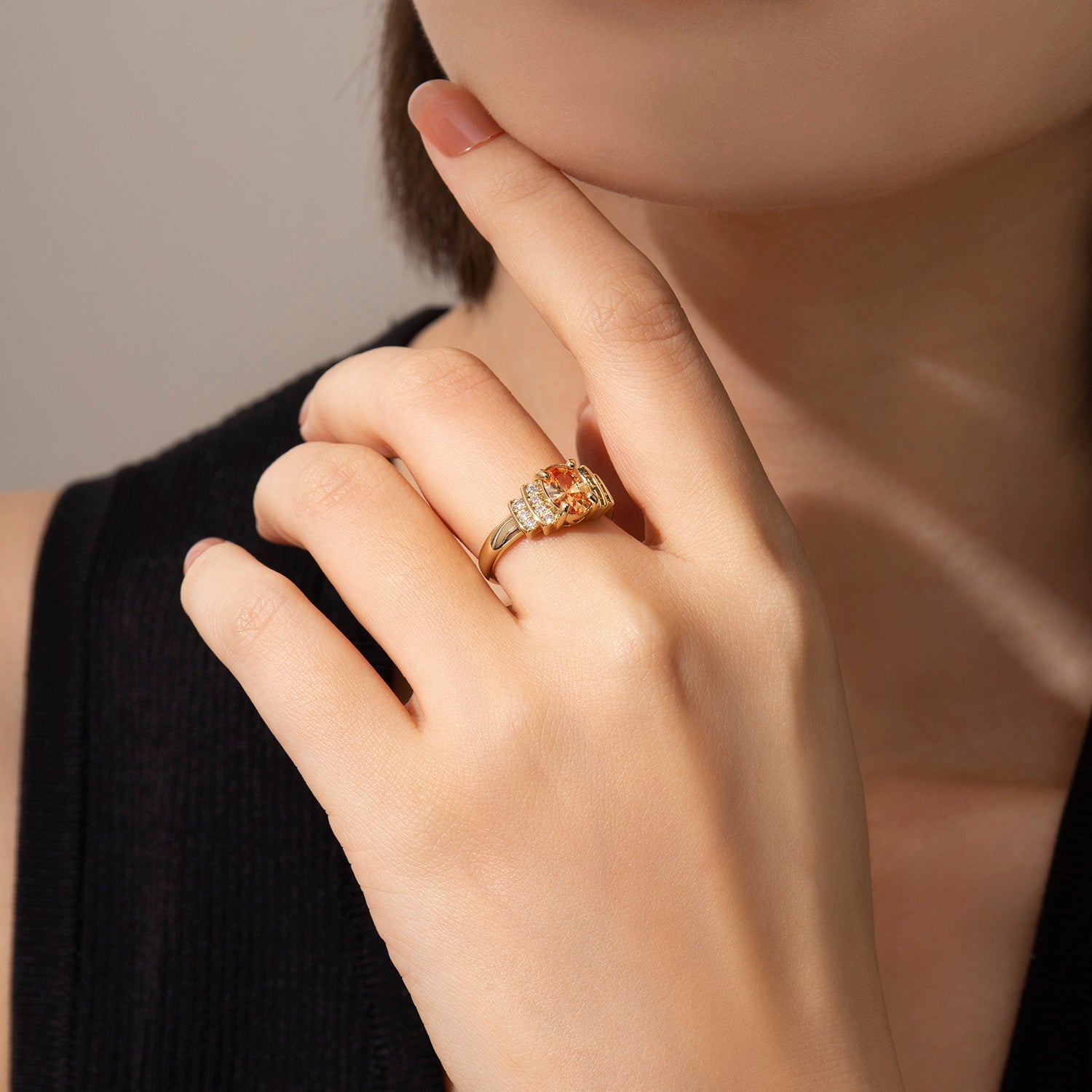 Dissoo® Oval Champagne Sector-Halo Cocktail Ring in 14K Gold Vermeil