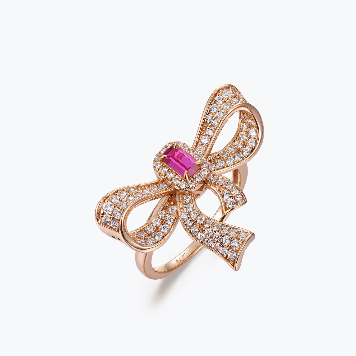 Dissoo® Ruby Radiant Cut Halo Rose Gold Bowknot Cocktail Statement Ring
