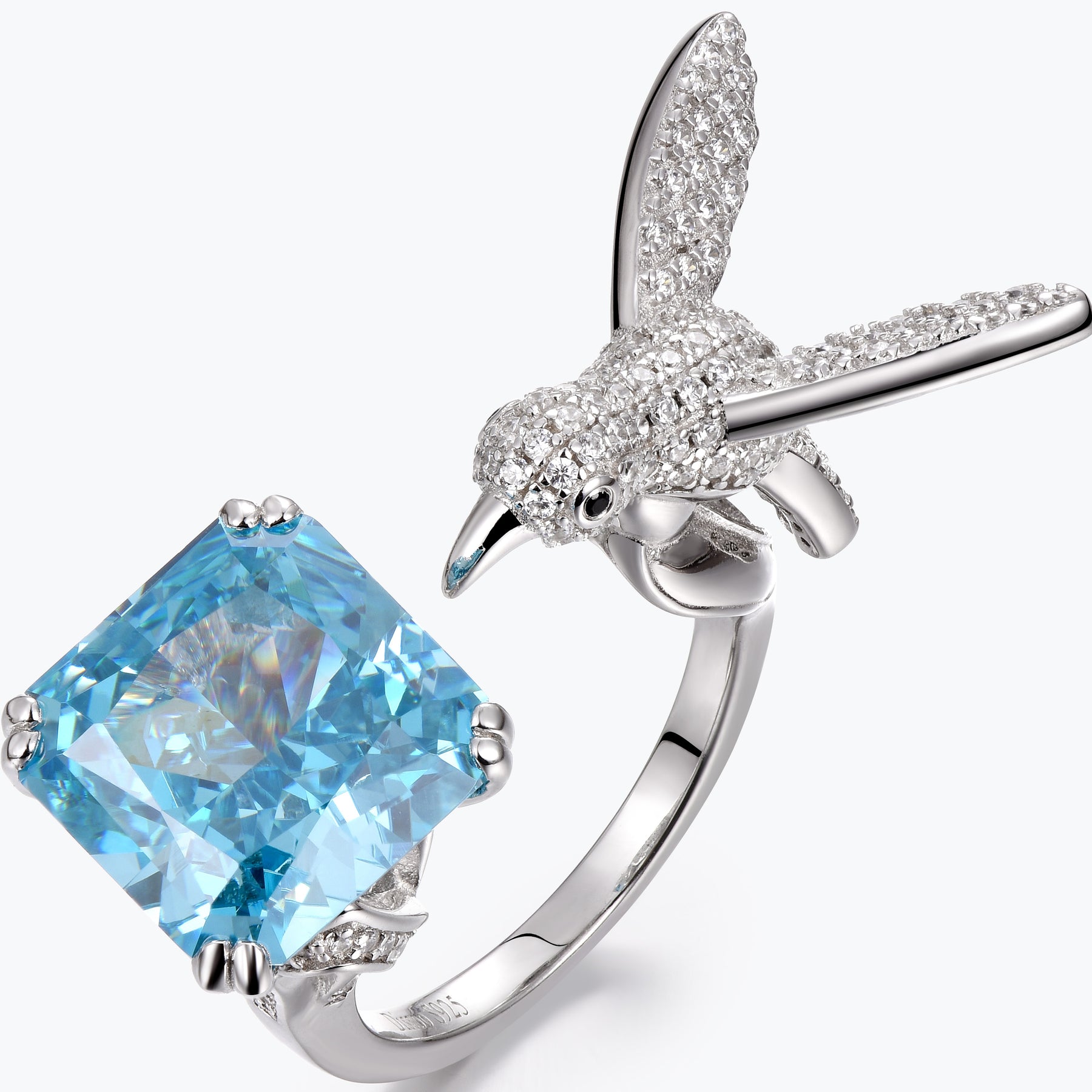 Dissoo® Radiant Aquamarine Blue Hummingbird Cocktail Statement Ring