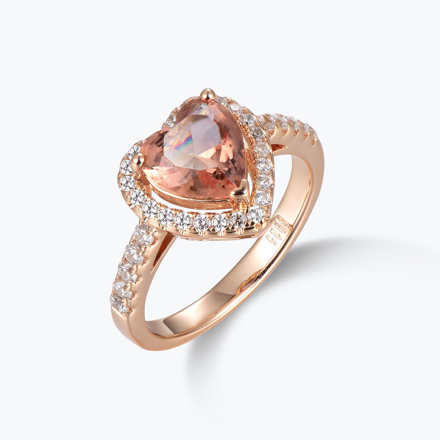 Dissoo® Rose Gold Heart Color-Changing Nanosital Gems Halo Ring