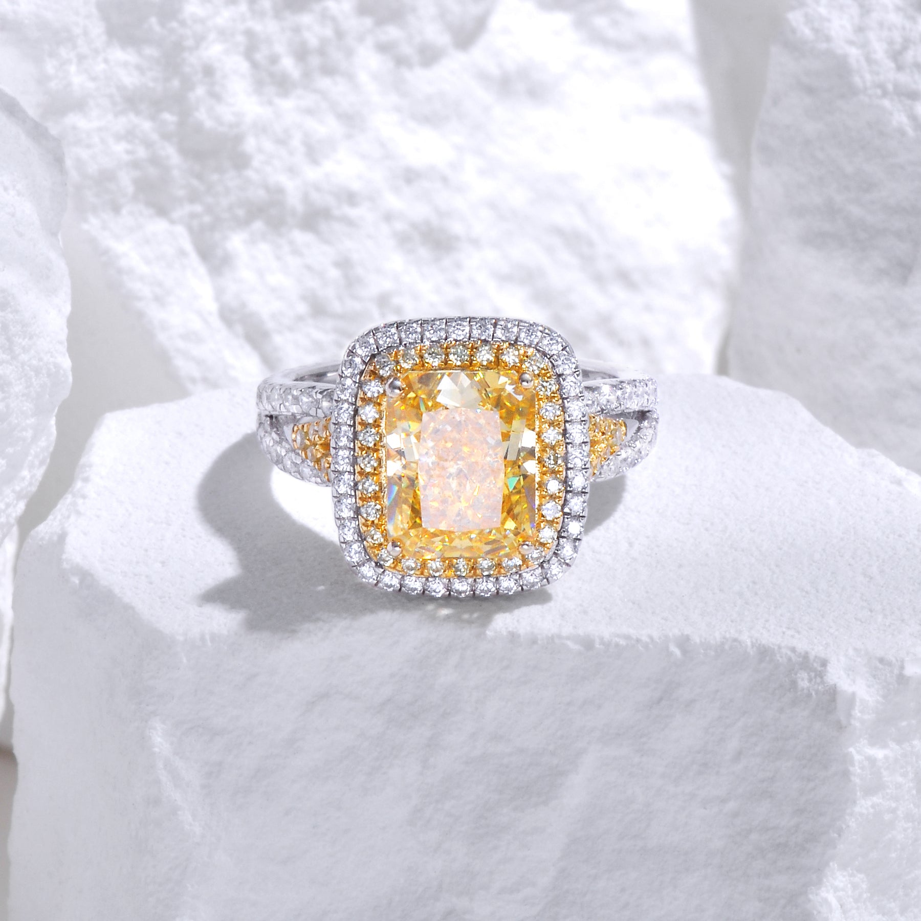 Dissoo® Yellow Stone and Diamond Surround Sterling Silver Ring