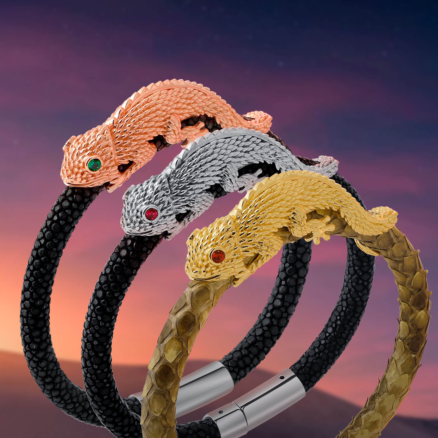 Dissoo® Genuine Leather With Sterling Silver Lizard Bracelet