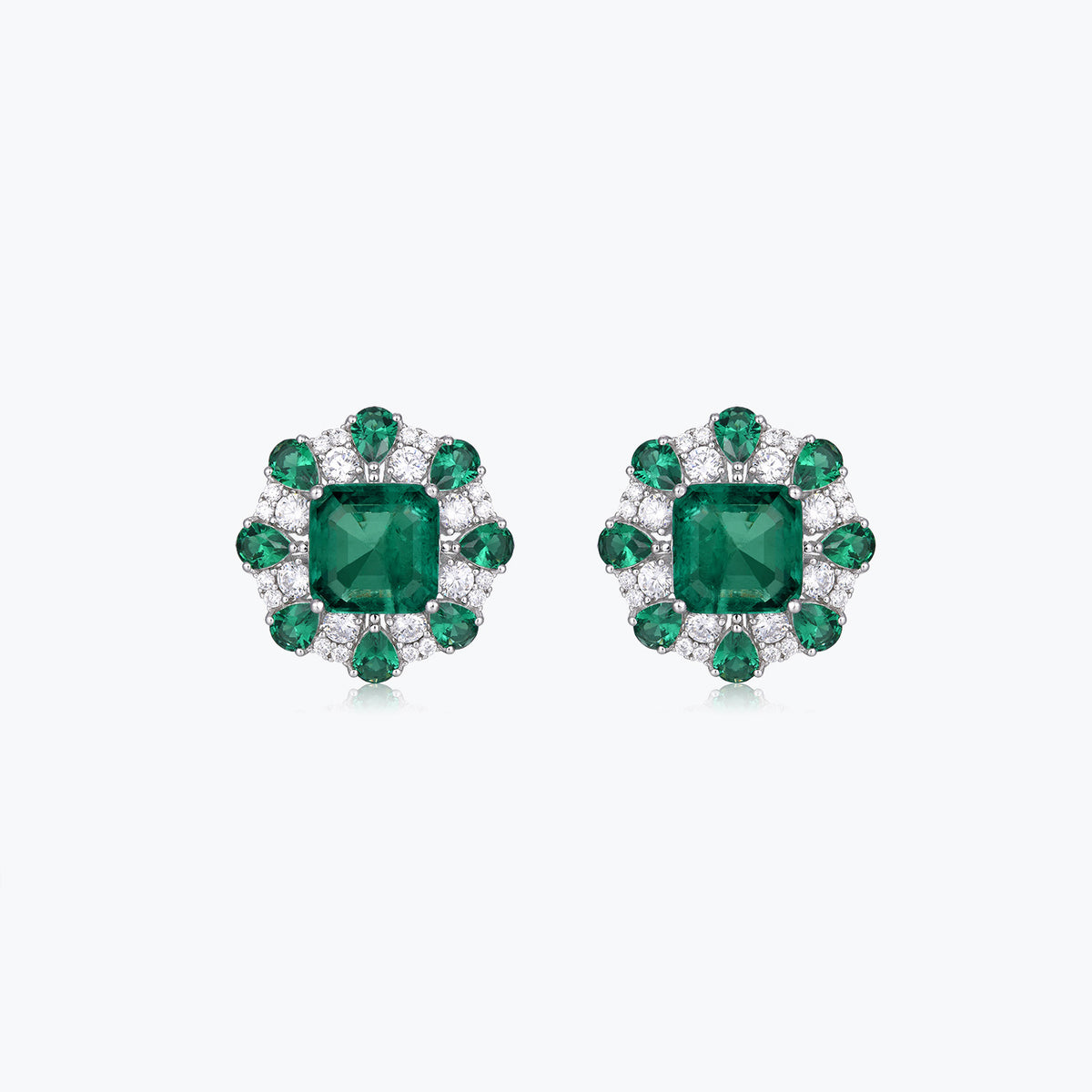 Dissoo® Asscher Cut Emerald Green Sterling Silver Stud Earring