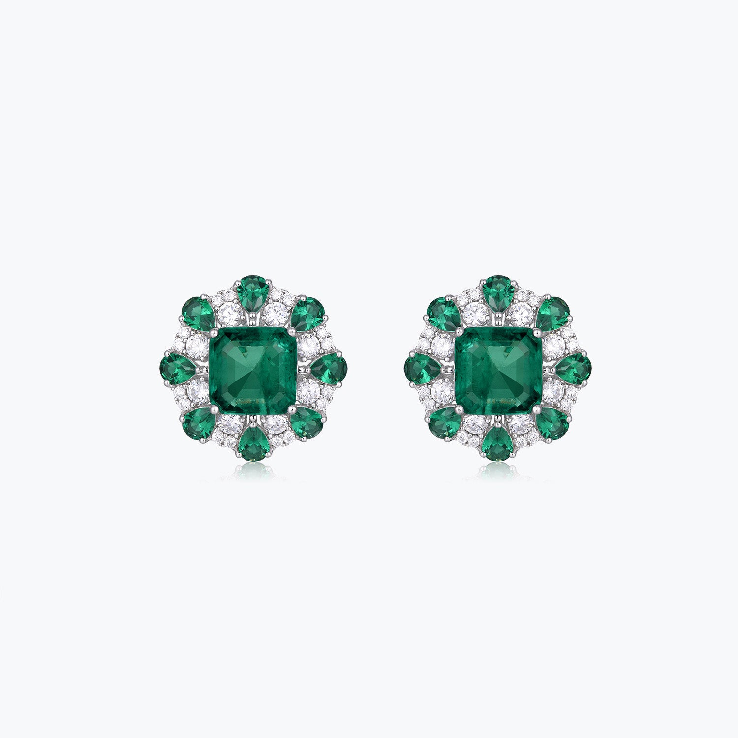Dissoo® Asscher Cut Emerald Green Sterling Silver Stud Earring