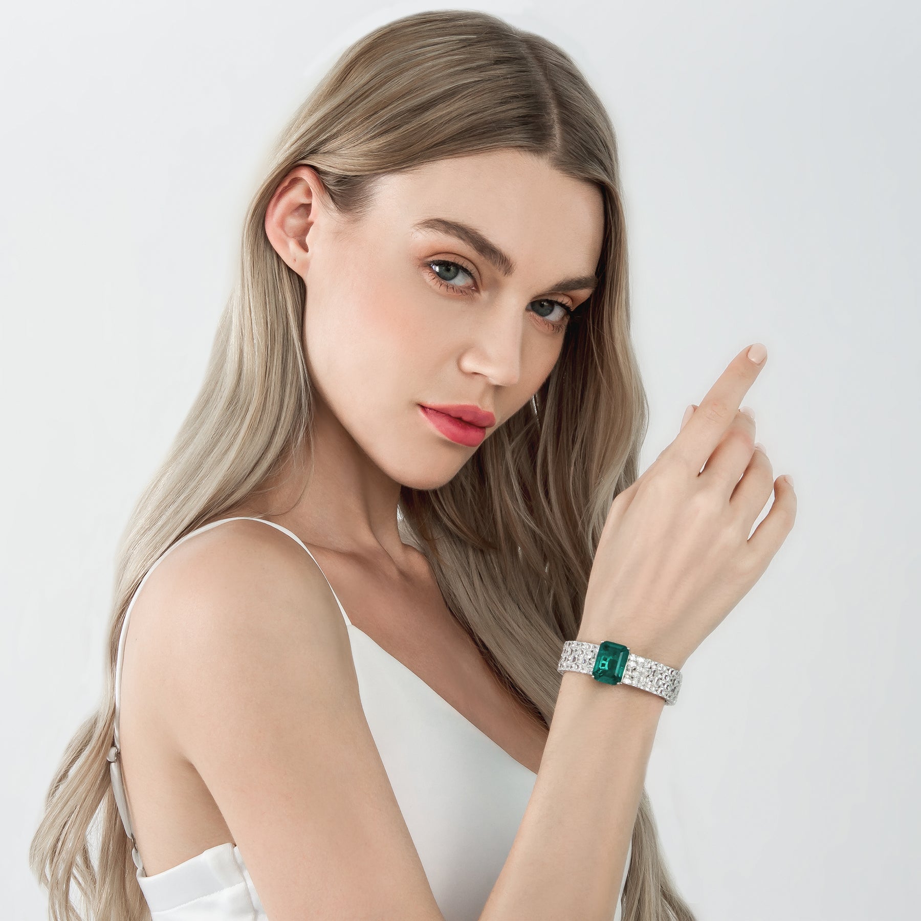 Dissoo® Emerald Green Sterling Silver Bracelets With Halo