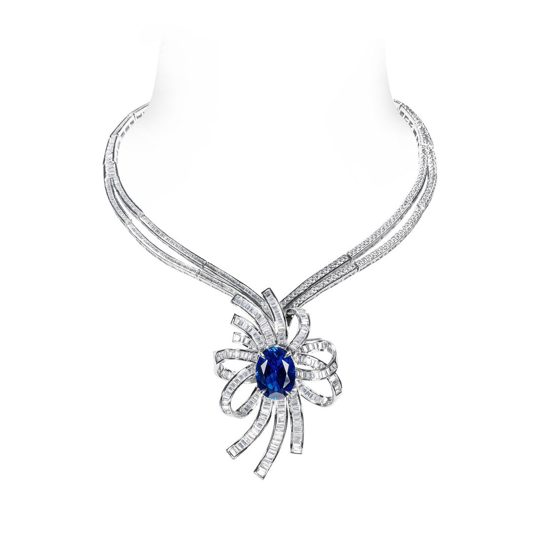 Dissoo® Vintage Luxury Sapphire Blue Ribbons Pendant&Necklace