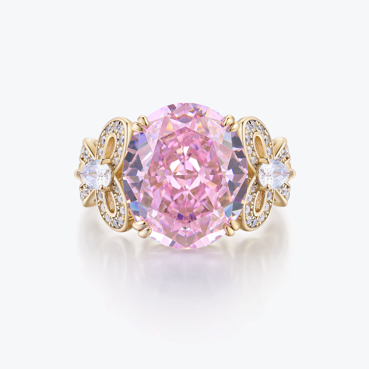 Dissoo® Pink Yellow Gold Bowknot Three-Stone Engagement Ring&Cocktail Ring