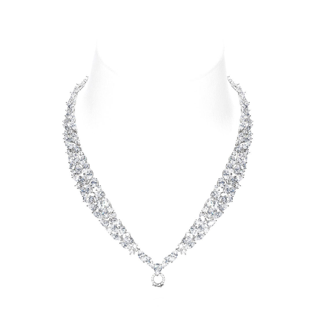 Dissoo® Floral Cluster Multifunction Sterling Silver Diamond Chain&Necklace