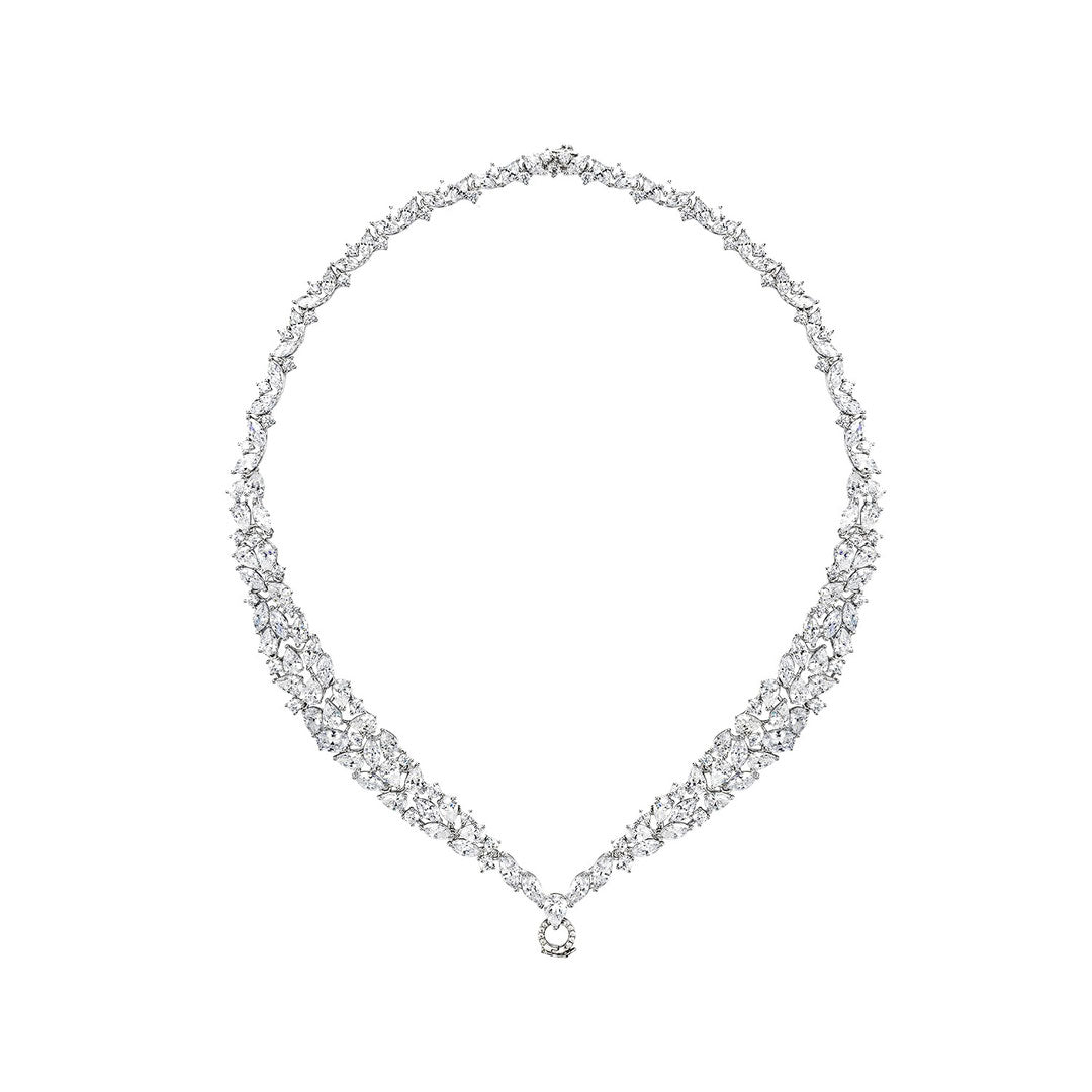 Dissoo® Floral Cluster Multifunction Sterling Silver Diamond Chain&Necklace