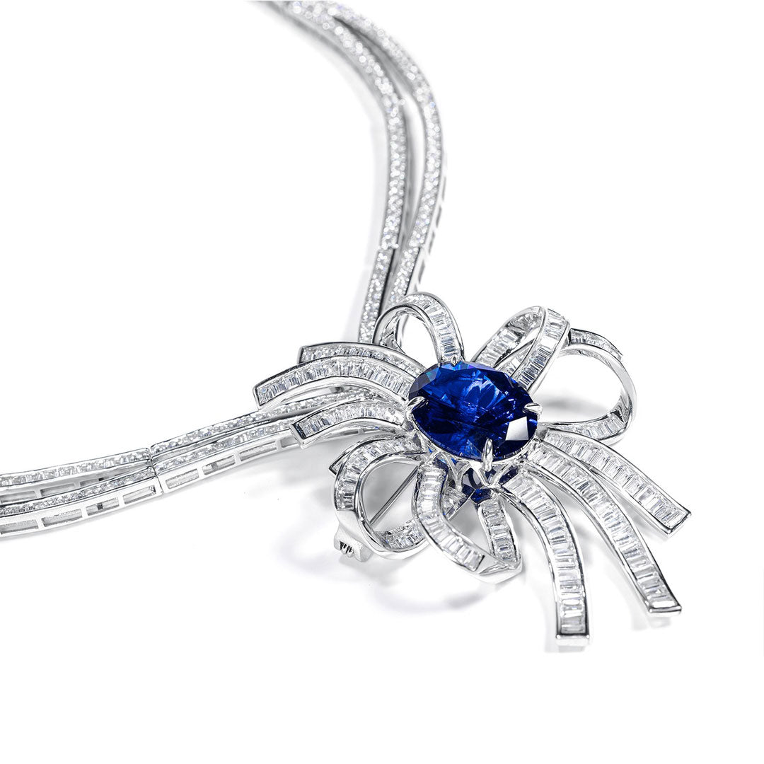 Dissoo® Vintage Luxury Sapphire Blue Ribbons Pendant&Necklace