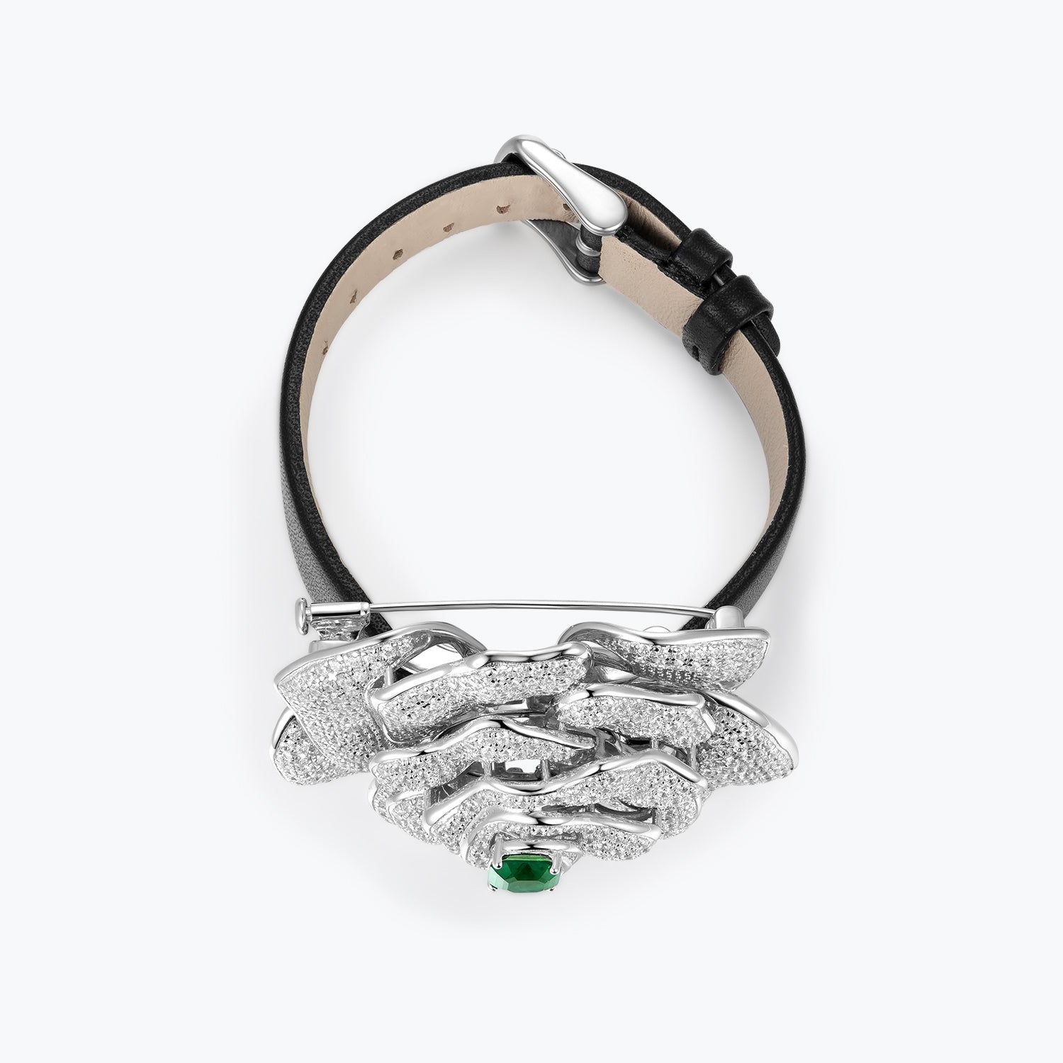 Dissoo® Classic Green & White Pave Rose Corsage Bracelet