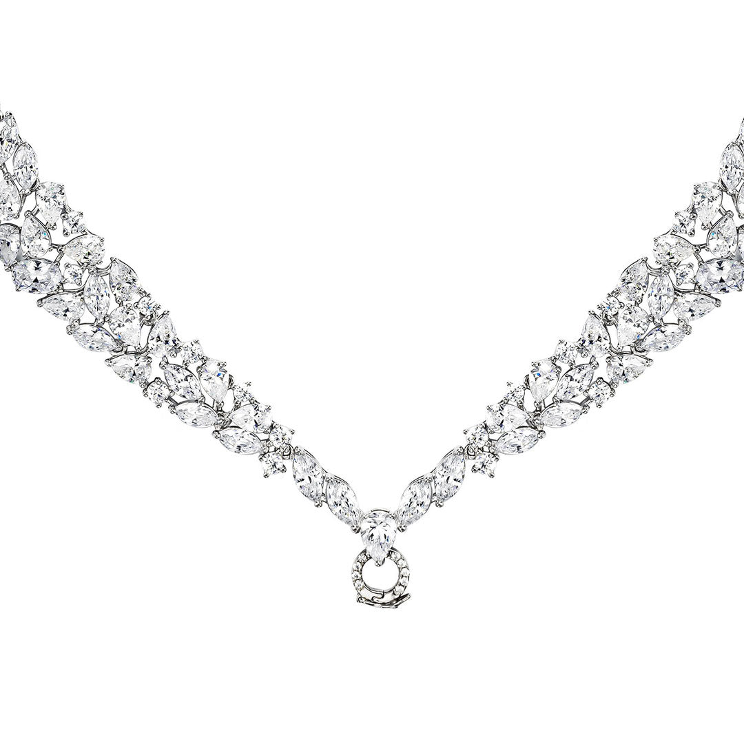 Dissoo® Floral Cluster Multifunction Sterling Silver Diamond Chain&Necklace