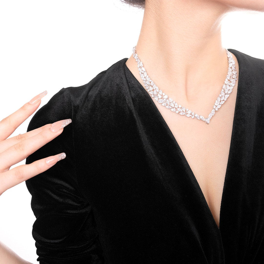 Dissoo® Floral Cluster Multifunction Sterling Silver Diamond Chain&Necklace