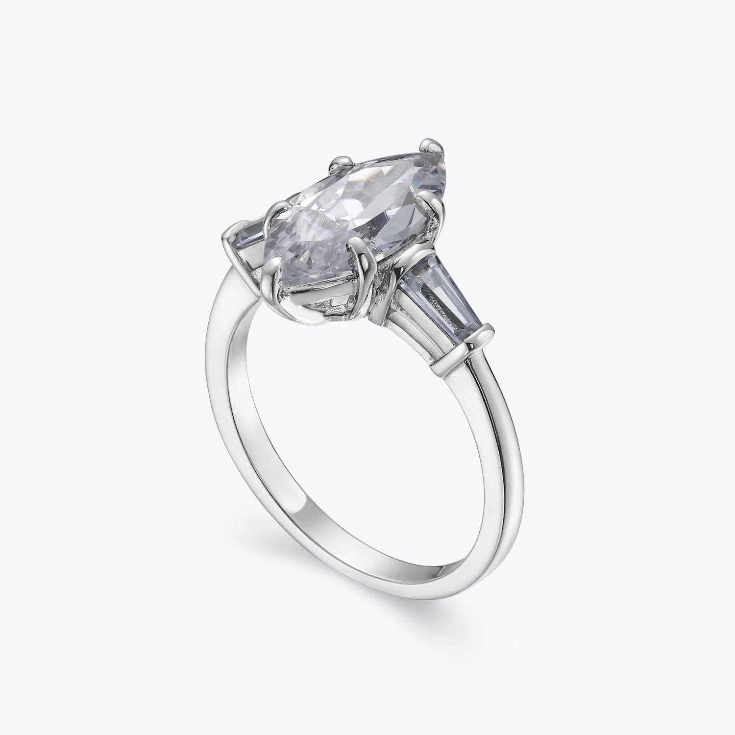 Dissoo® Marquise Cut 3 Stone Sterling Silver Engagement Ring