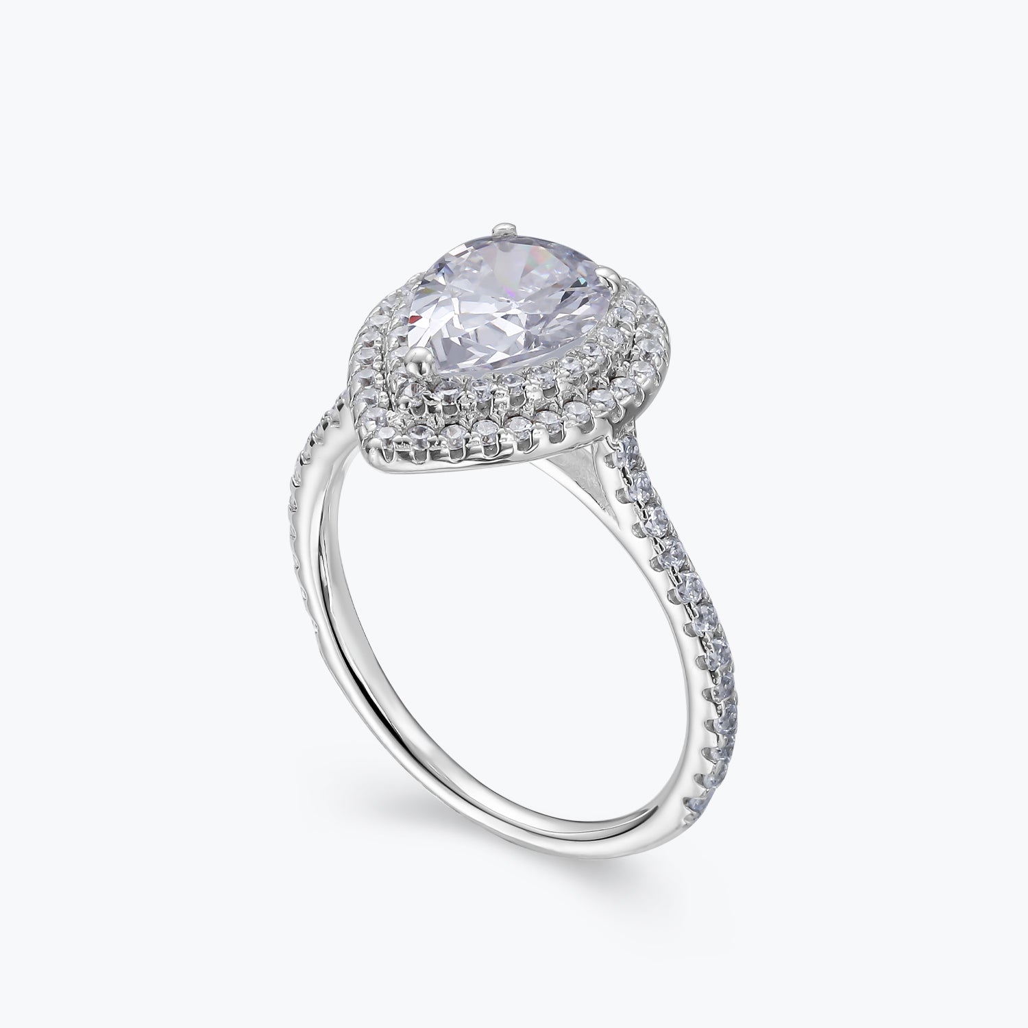 Dissoo® Pear Shaped Halo Sterling Silver Engagement Ring