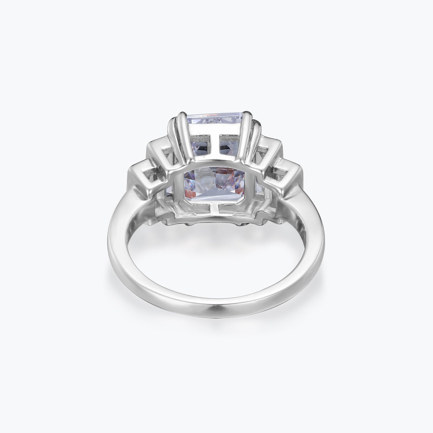 Dissoo® 6 side Stone Diamond White Emerald Cut Sterling Silver Ring