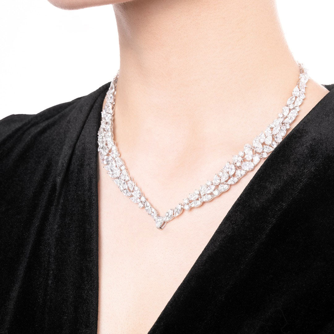 Dissoo® Floral Cluster Multifunction Sterling Silver Diamond Chain&Necklace