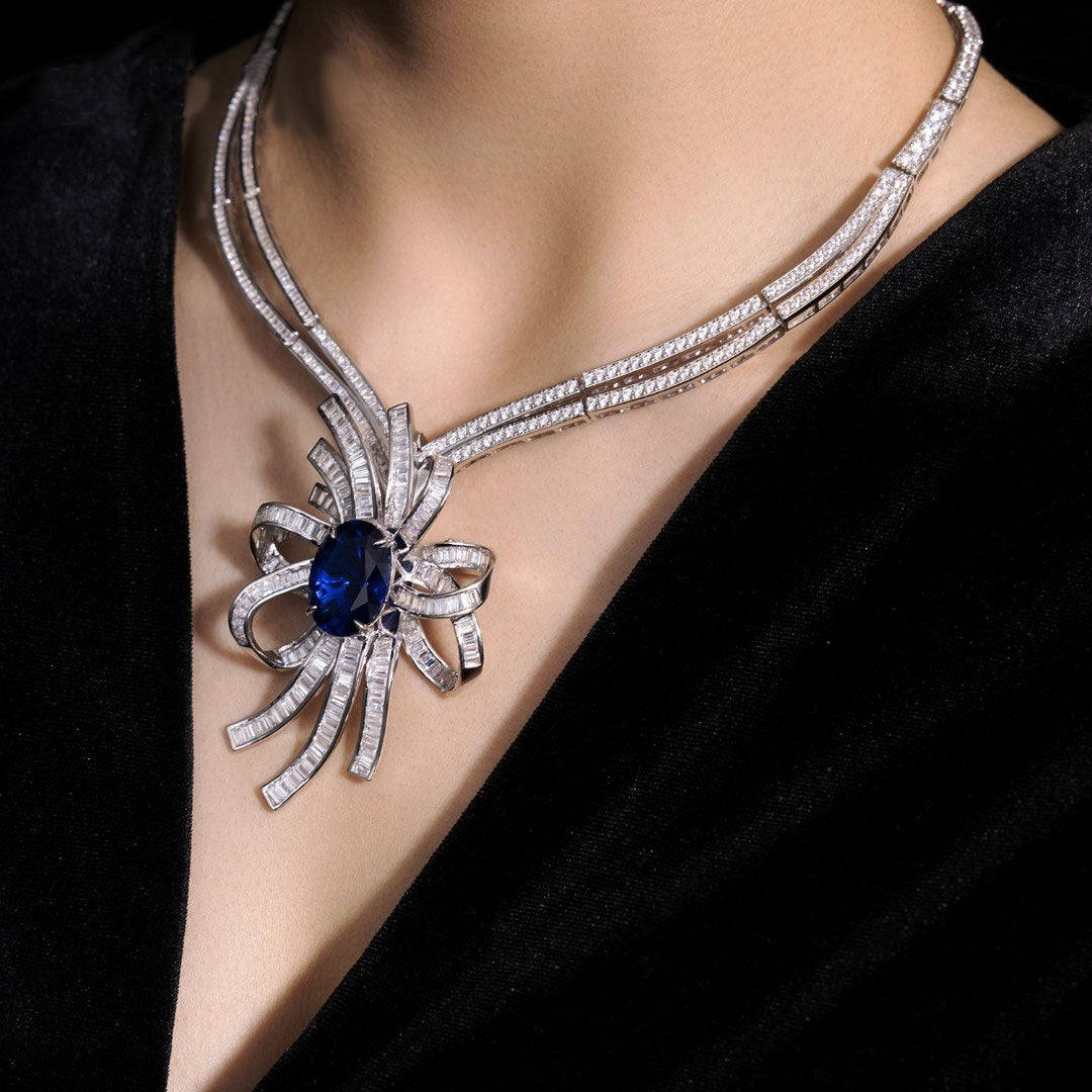 Dissoo® Vintage Luxury Sapphire Blue Ribbons Pendant&Necklace