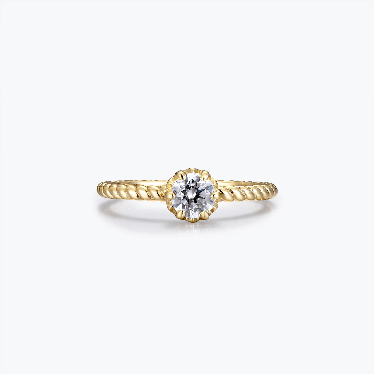 Dissoo® Yellow Gold Round Cut Twisted Solitaire Bezel Engagement Ring