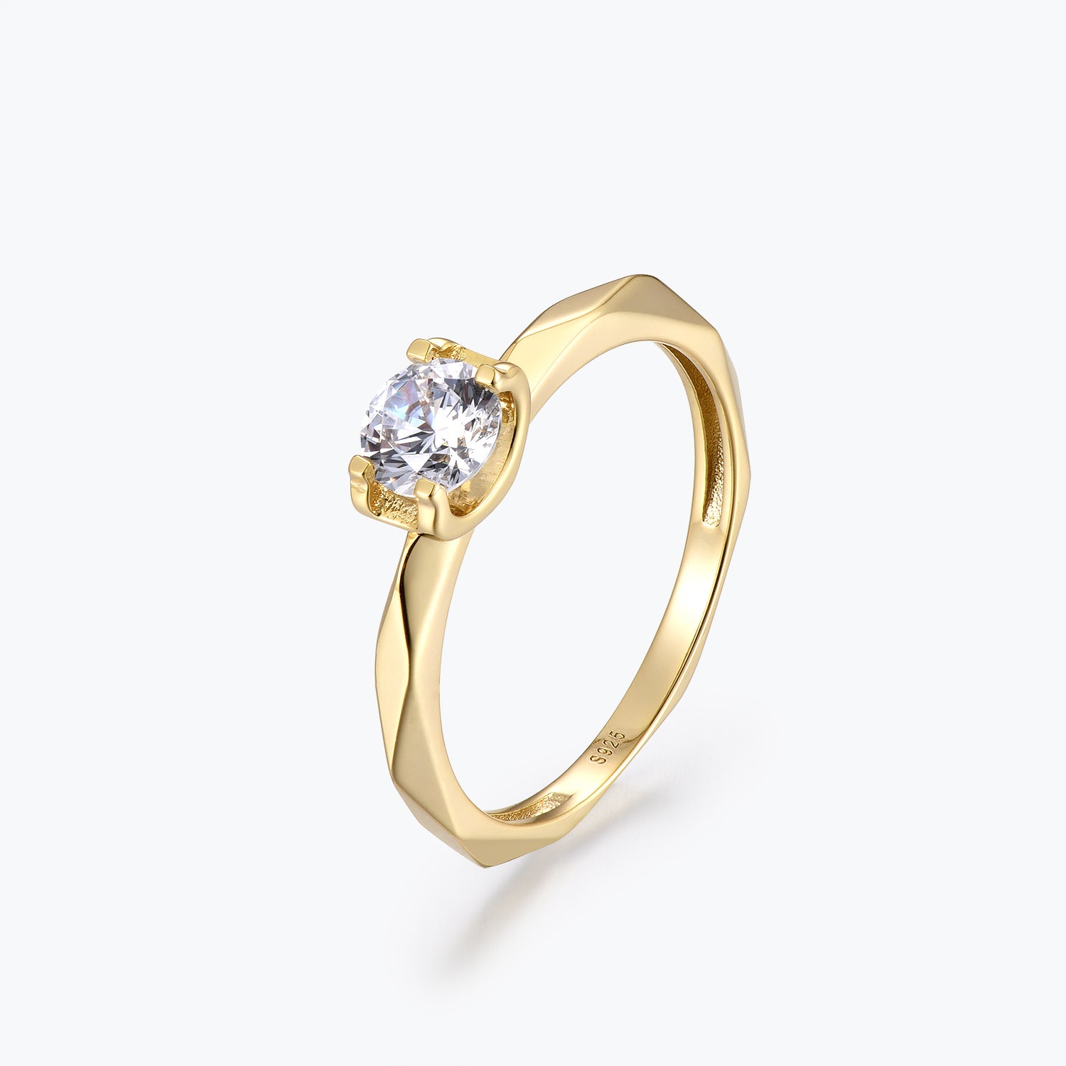 Dissoo® Round Multi-faceted Moissanite Engagement Ring in Gold Vermeil