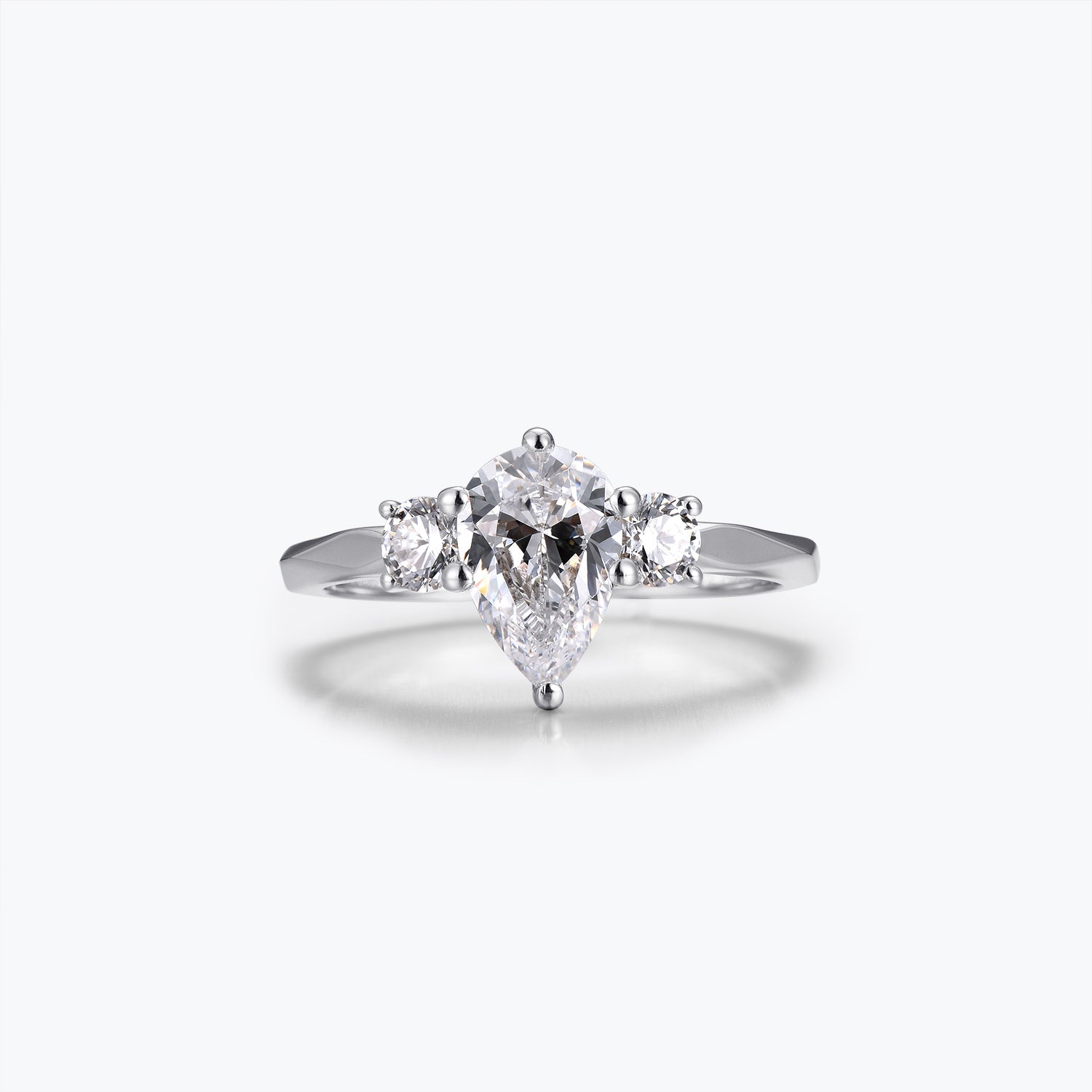 Dissoo® Yellow Gold Three-stone Pear Multi-faceted Moissanite Engagement Ring