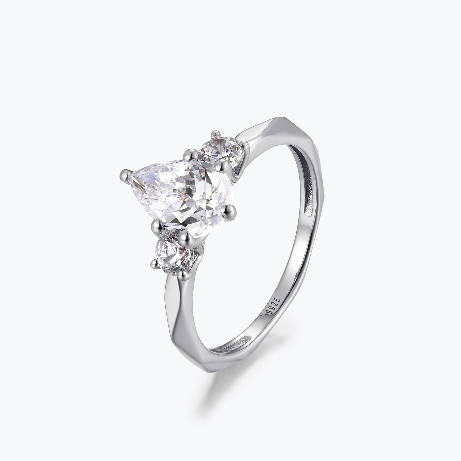 Dissoo® Yellow Gold Three-stone Pear Multi-faceted Moissanite Engagement Ring