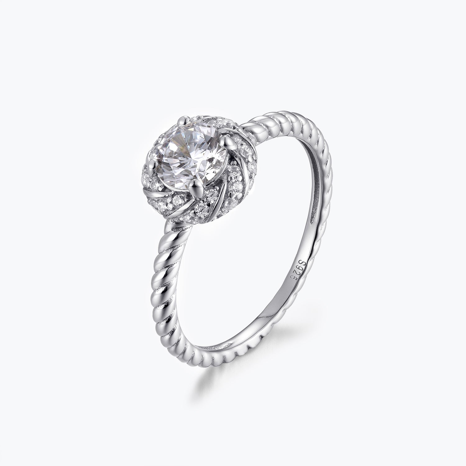 Dissoo® Yellow Gold Round Swirl Halo Twisted Moissanite Engagement Ring