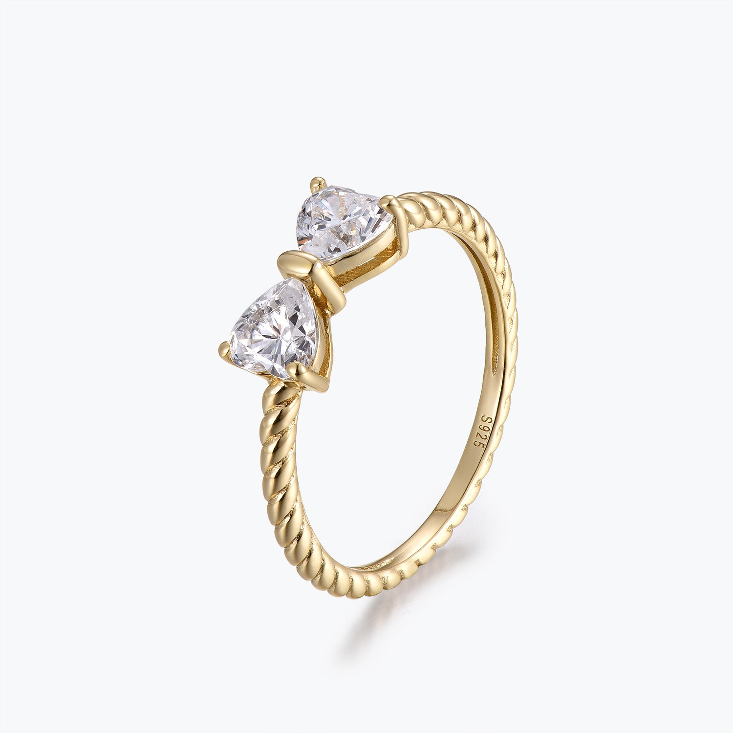 Dissoo® Bowknot Heart Cut Moissanite Engagement Wedding Ring in Gold Vermeil