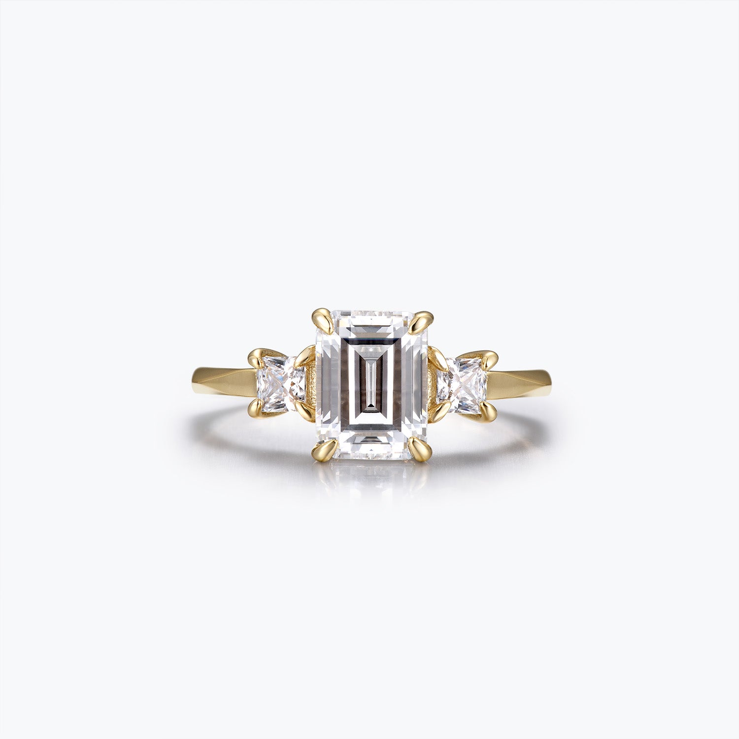Dissoo® Three-stone Emerald Cut Moissanite Engagement Wedding Ring in Gold Vermeil