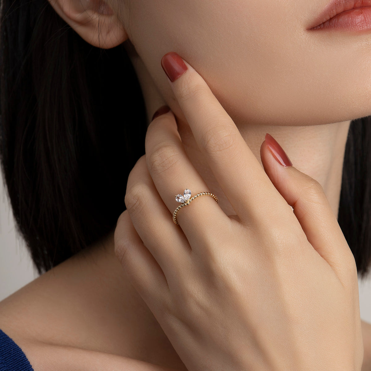 Dissoo® Heart Shaped Chevron Twisted Rope Moissanite Engagement Ring in Gold Vermeil