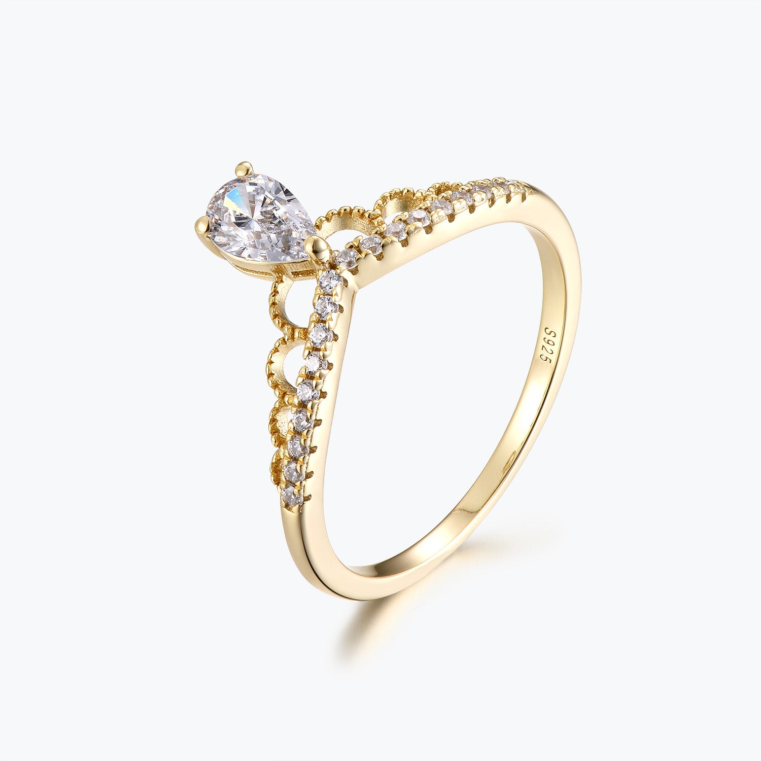 Dissoo® Pear Crown Design Moissanite Engagement Ring in Gold Vermeil