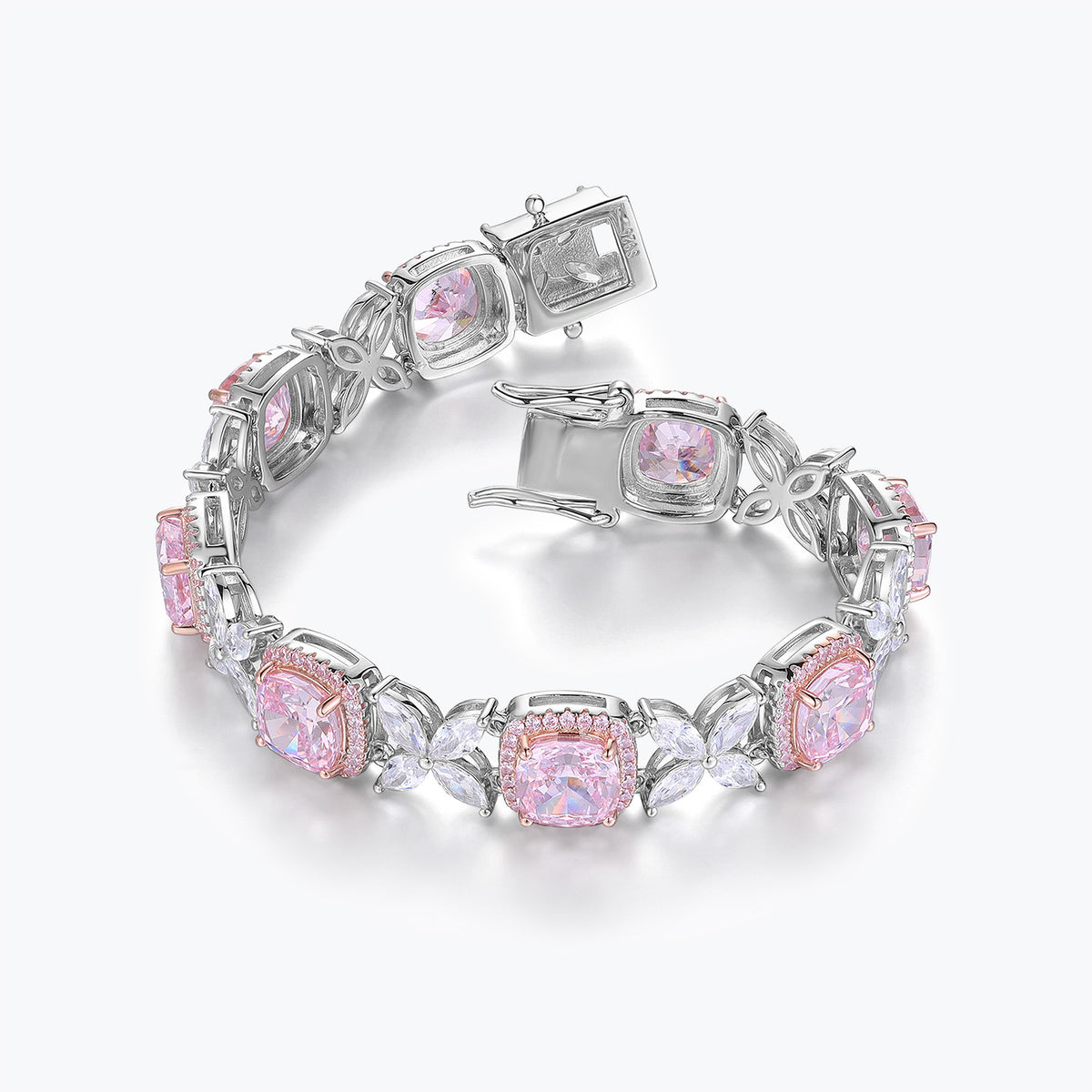 Dissoo® Fancy Pink Floral Sterling Silver Bracelet