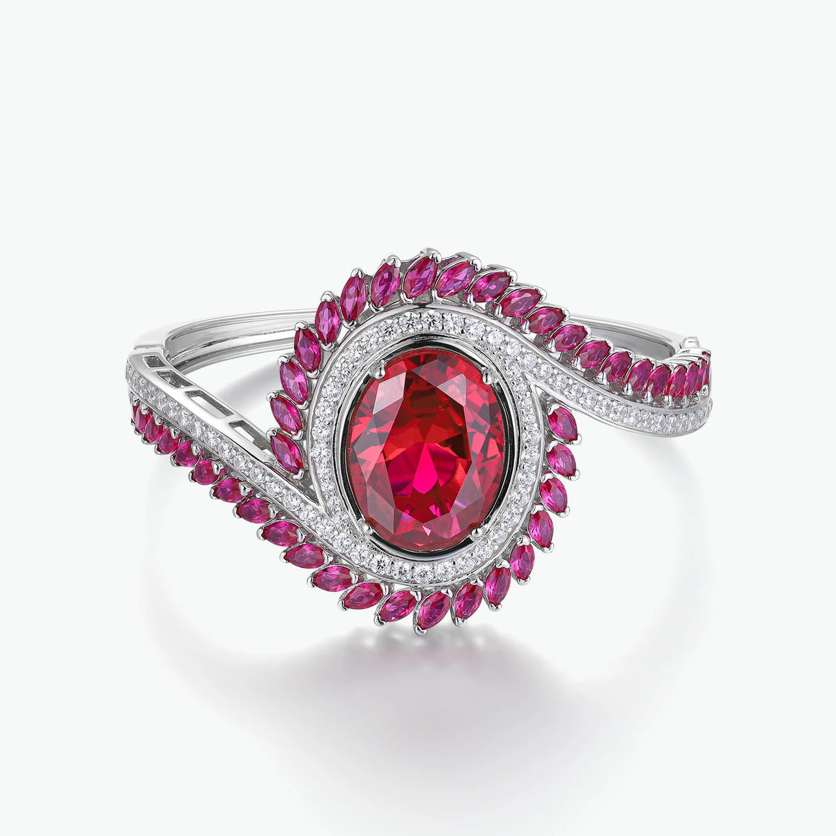 Dissoo® Double Halo Cluster Red Bypass Bangle Bracelet