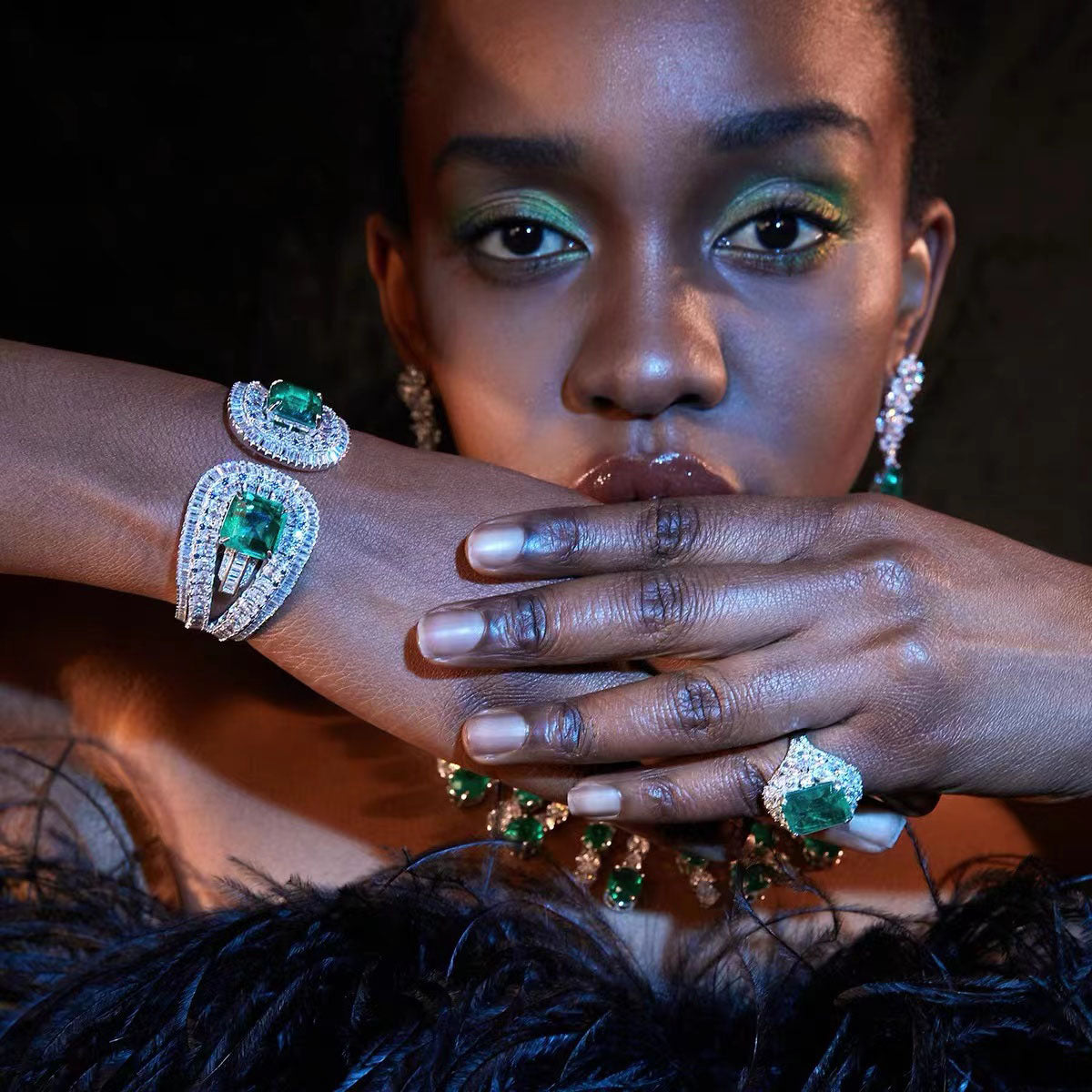 Dissoo® Emerald Green Pavé Sterling Silver Cuff Bracelet
