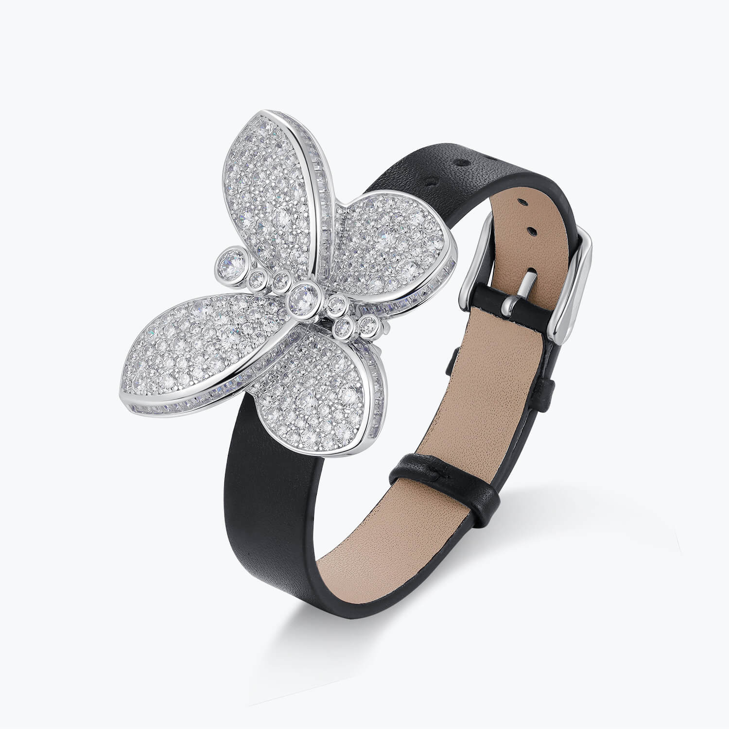 Dissoo® White Butterfly Cluster Sterling Silver Leather Bracelet