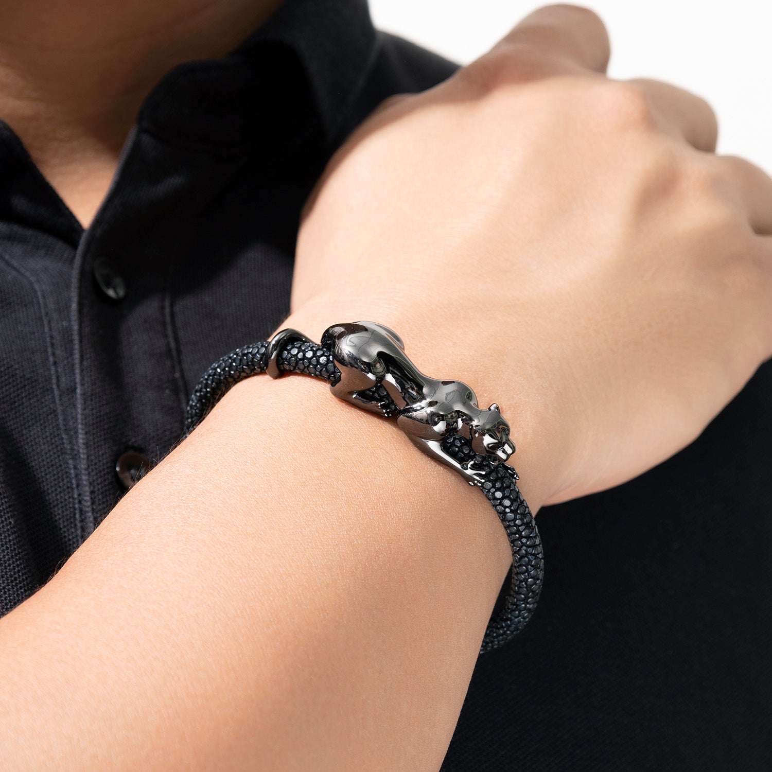 Dissoo® Genuine Leather Sterling Silver Leopard Bracelet
